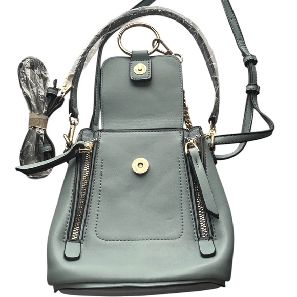 Leather Top-Handle Crossbody Bag in Light Blue - Picture 5 of 6